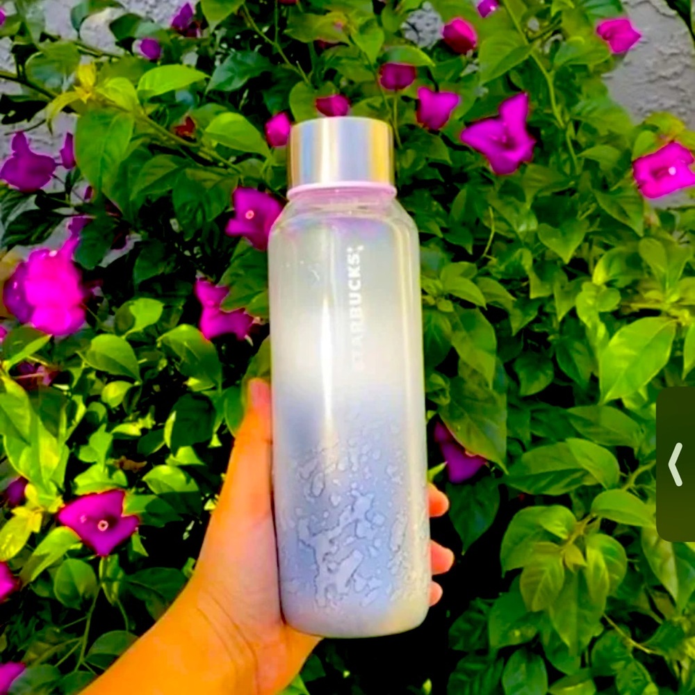 Brand New Starbucks While Silver Seafoam Glass Bottle 20 oz RARE